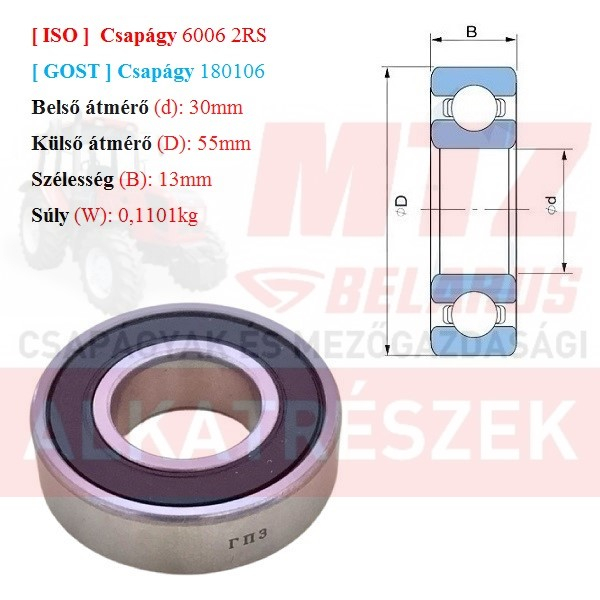 Csapágy 6006 2RS GPZгпз-36